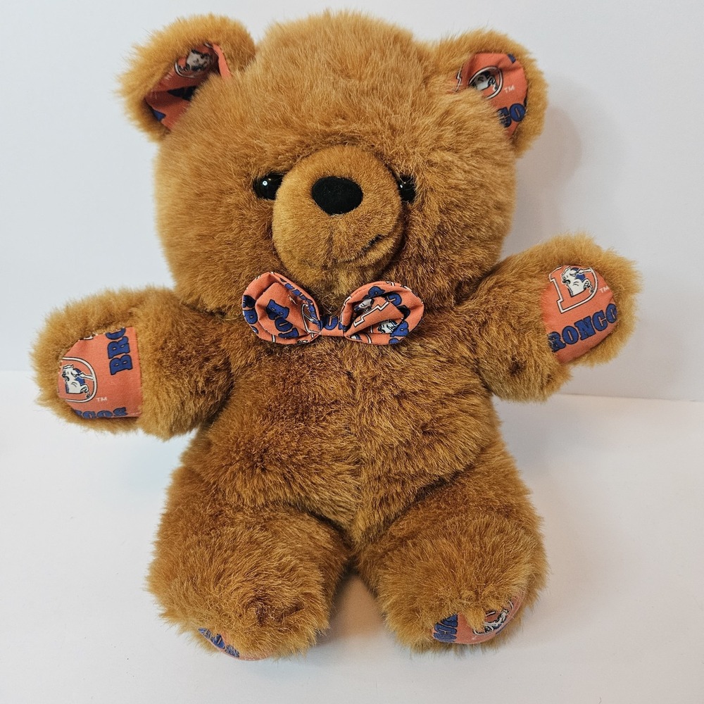 VTG 90s Team NFL Denver Bronchos Pillow Pal Reversible Teddy Bear Football 11 in